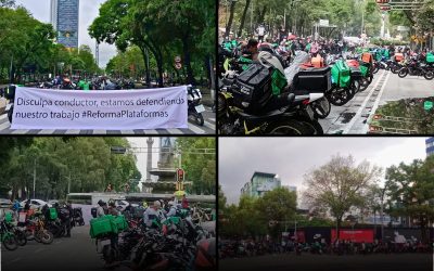 Trabajadores de aplicaciones móviles bloquean Paseo de la Reforma