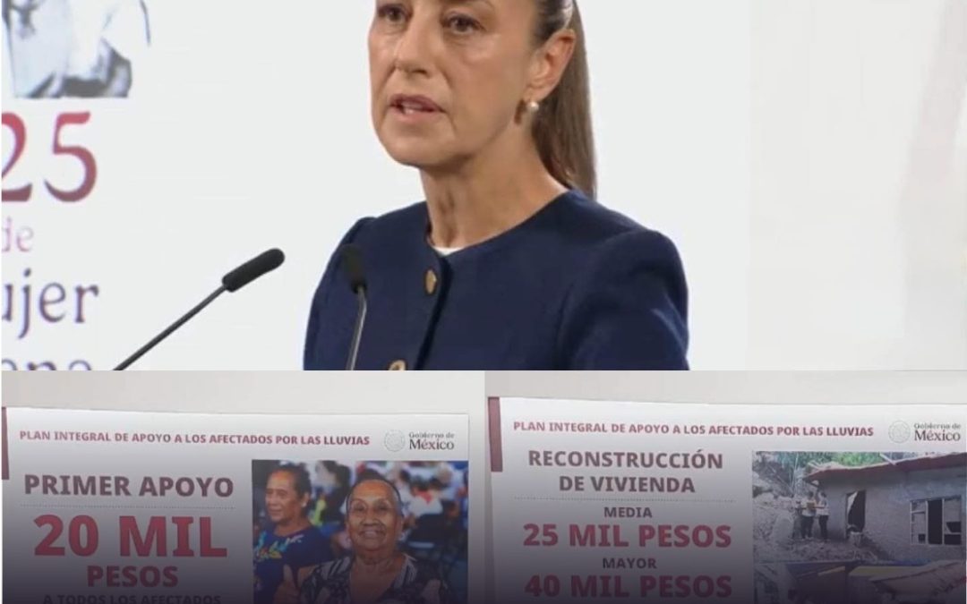 Claudia Sheinbaum anuncia plan de apoyo para familias damnificadas por las inundaciones